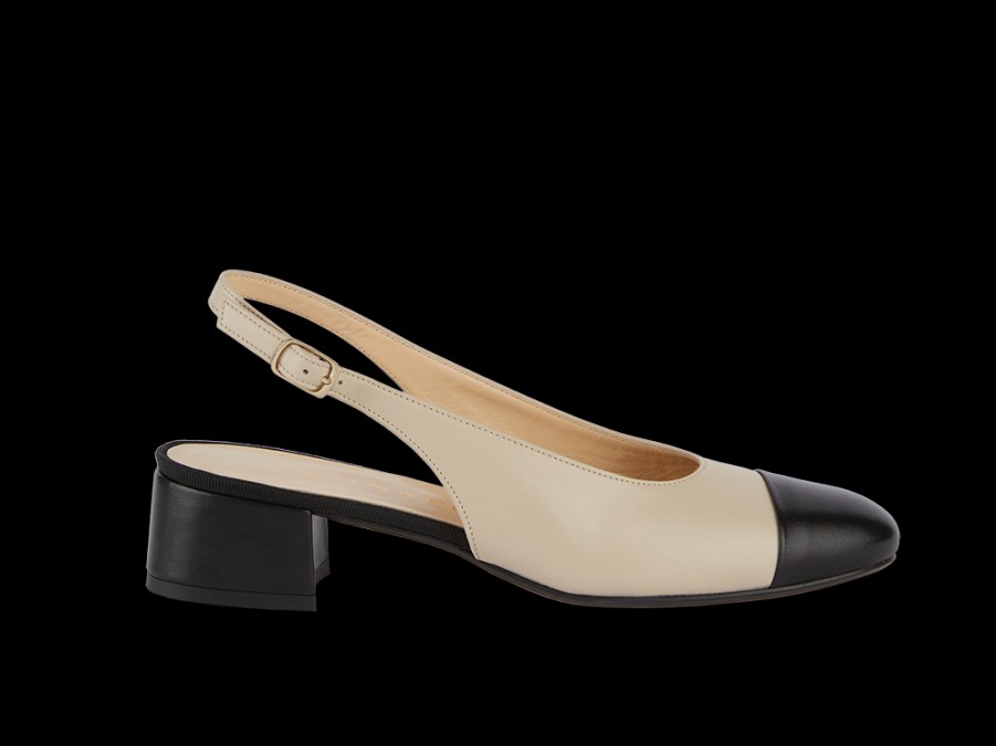 Hot Slingback Beige Con Punta Nera